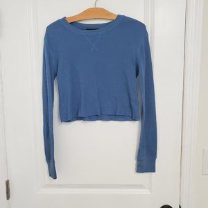Forever 21 Blue Long Sleeve Ribbed Crop Top